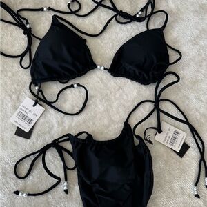 Kendall & Kylie Black Bikini with Pearl Bead Ties